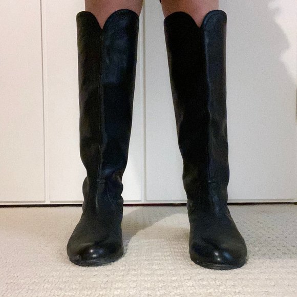 Black Leather Dolce Vita Knee High Flat Boot - Picture 2 of 4